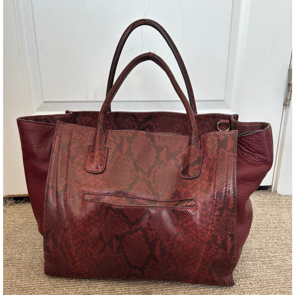 G.I.L.I. Leather Tote Bag Burgundy Red Snakeskin Embossed Satchel Handbag - Picture 6 of 9